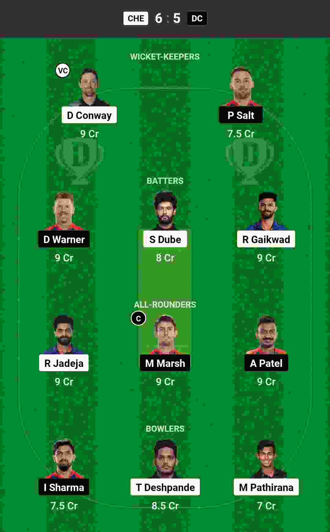 Fantacy Team DC Vs CHE