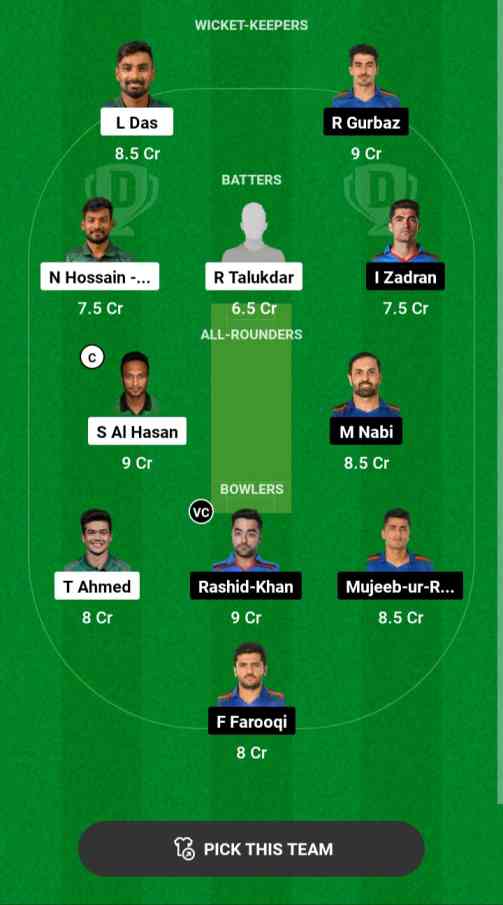 BAN Vs AFG T20 Today Dream11 Team